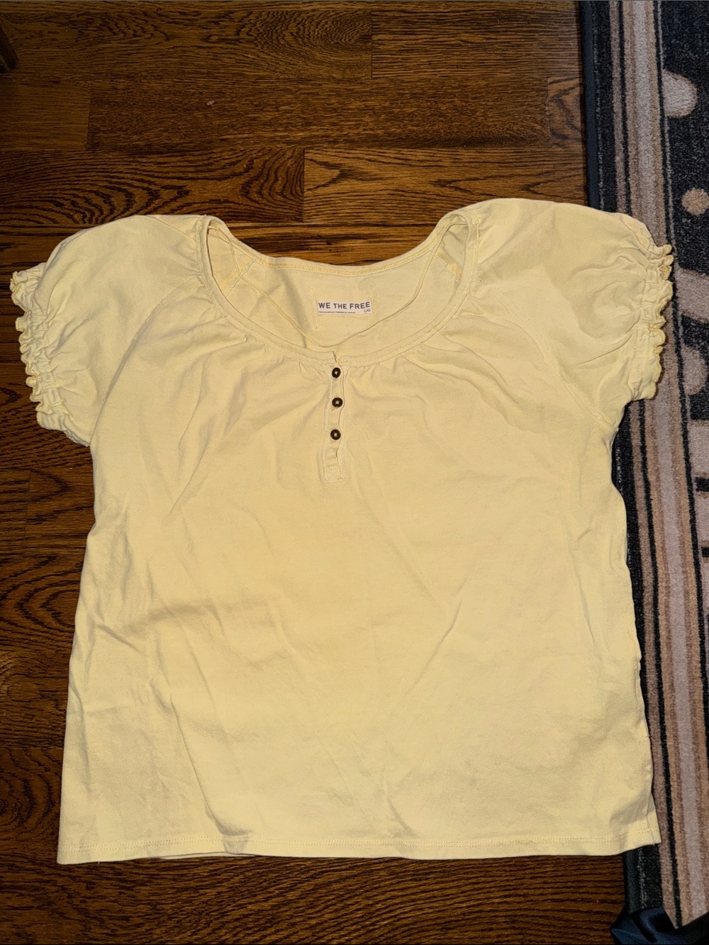 We The Free Pale Yellow Short Sleeve Puff-Sleeve Top